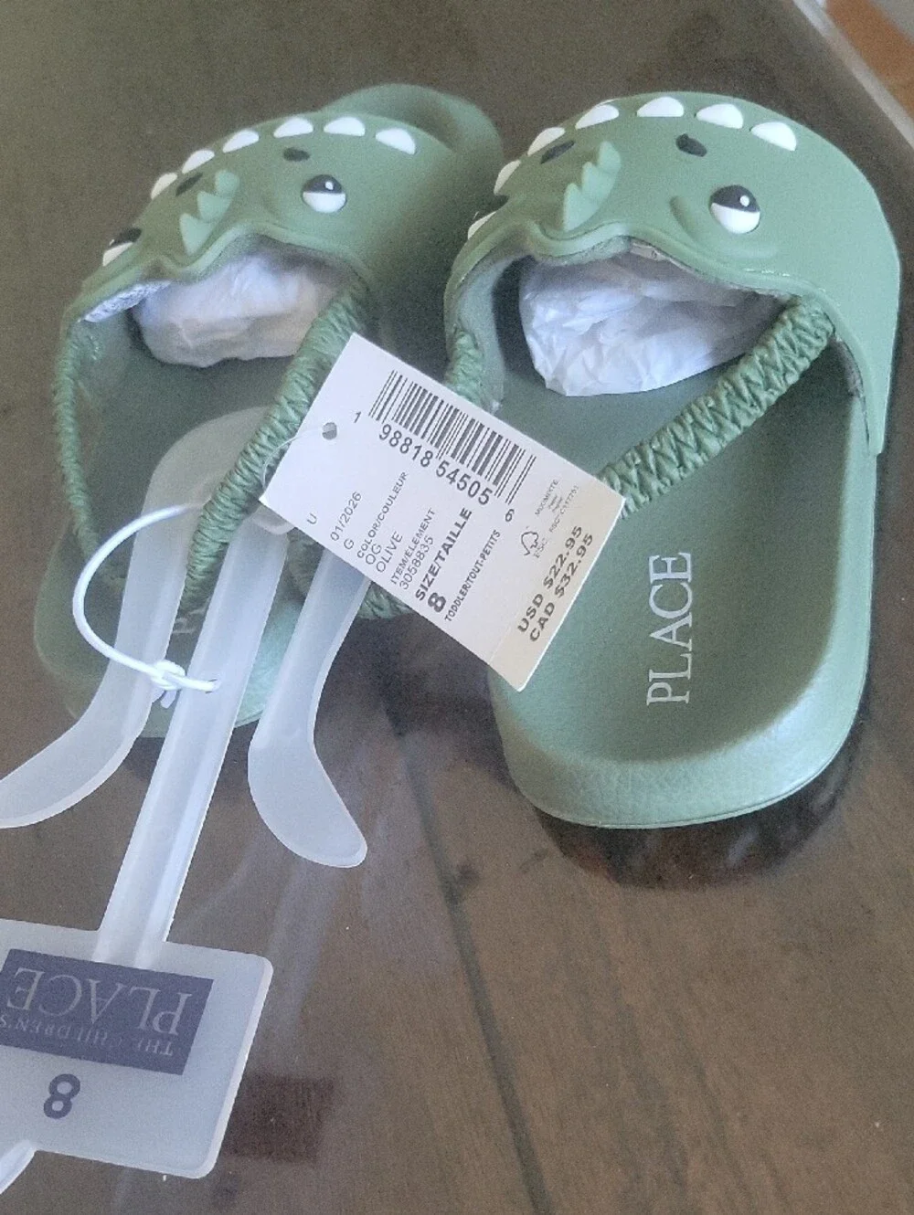 The Children's Place Green Dinosaur Slip-On Kids Sandals